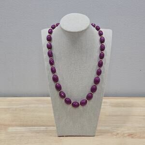 Vintage Signed Monet 27" Acrylic Purple Swirl Gold Graduated Bead Necklace